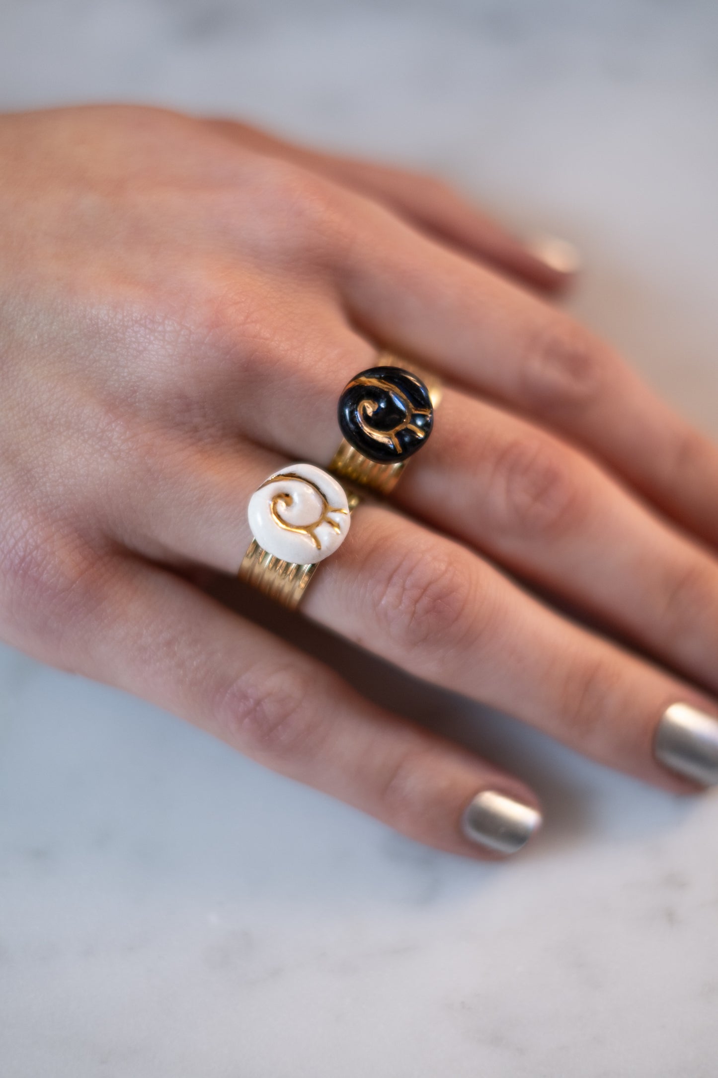 Bague Petite Volute - Blanc & Or