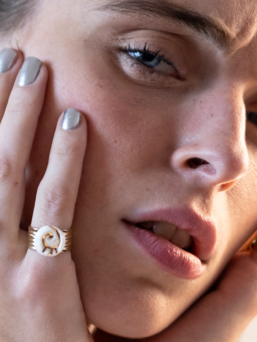 Bague Petite Volute - Blanc & Or
