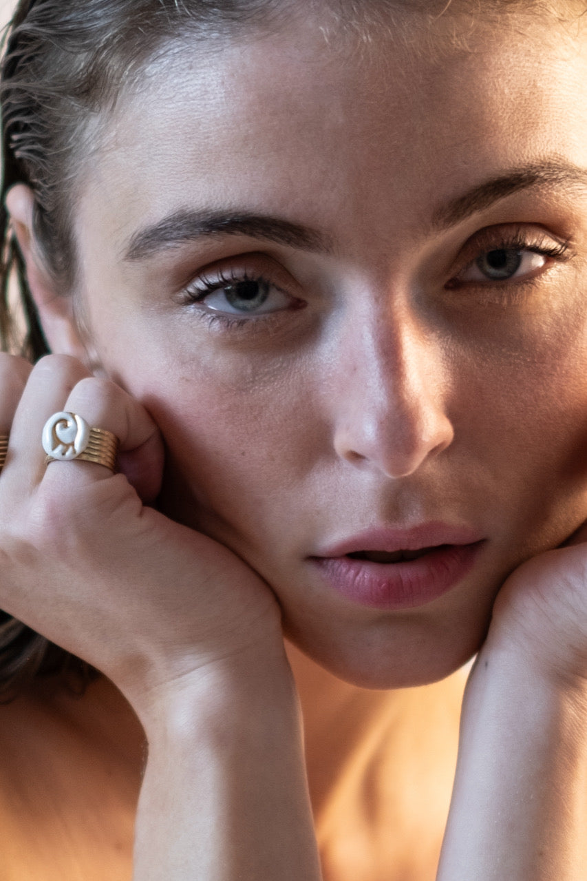 Bague Petite Volute - Blanc & Or