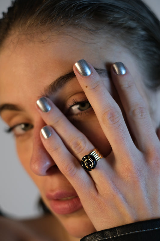 Bague Petite Volute - Noir & Or