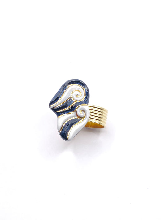 Bague « les 2 Volutes » - Black & White & Or