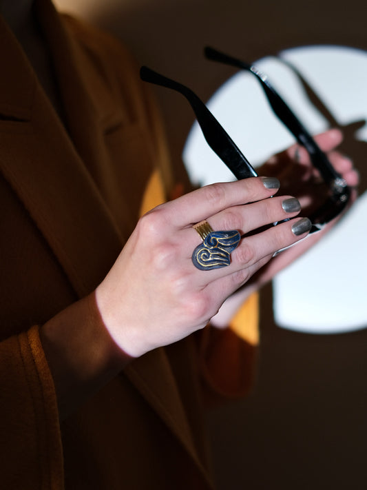 Bague « les 2 Volutes » - Noir & Or