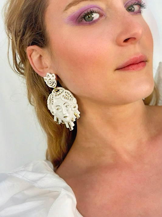 Mascaronne - La Paire de Boucle - Blanc & Or