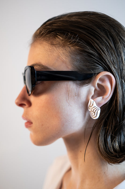 Boucles d’oreilles "Les 2 volutes" - la paire, Blanc & Or