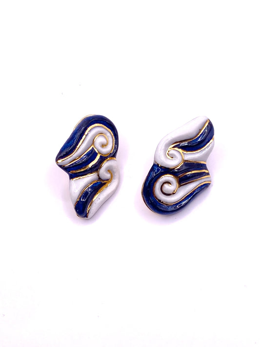 Boucles d’oreilles "Les 2 volutes" - la paire, Black & White et or