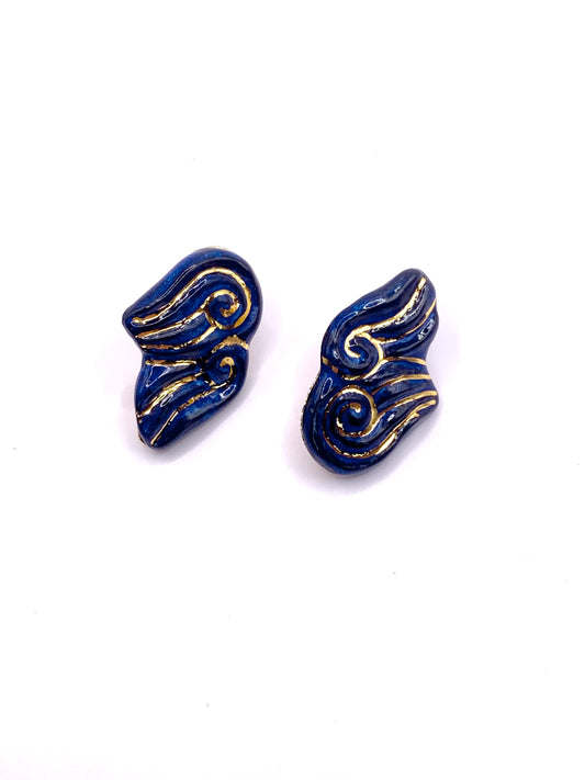 Boucles d’oreilles "Les 2 volutes" - la paire, Noir & Or