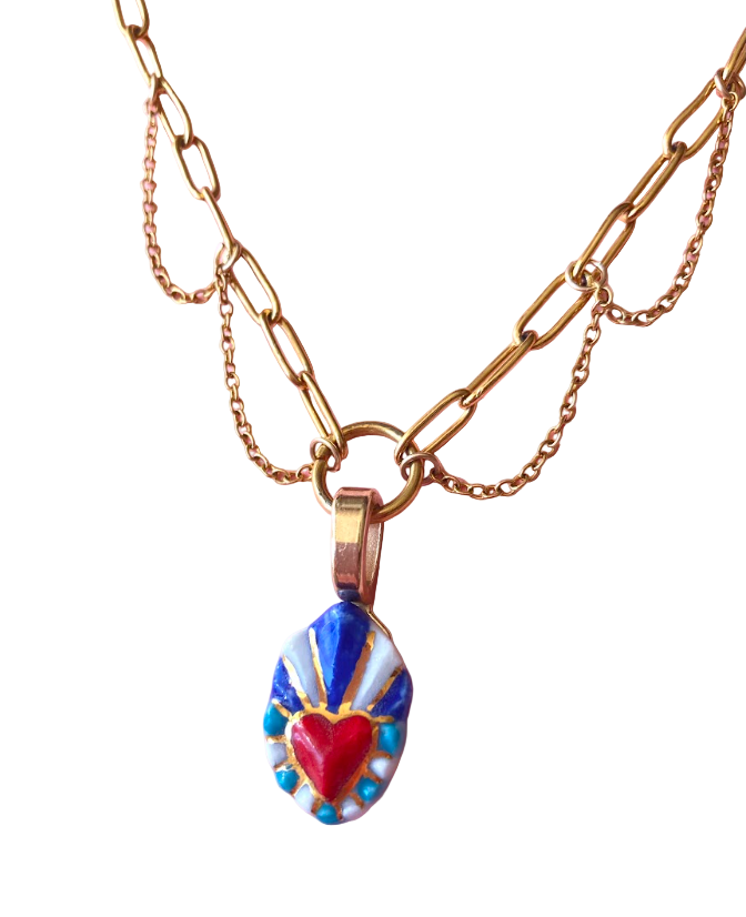 Sacred Heart - Chain Necklace - Azure