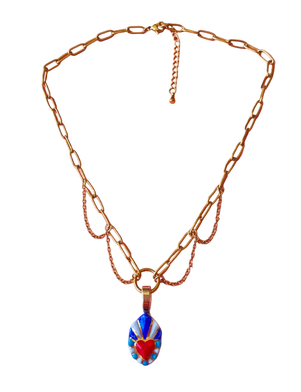 Sacred Heart - Chain Necklace - Azure