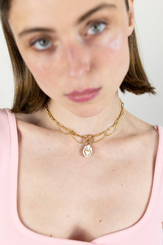 Ex-voto - Collier Chaîne- Blanc & Or